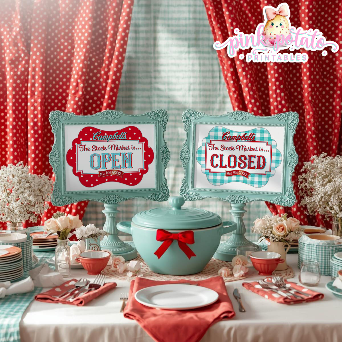 Soups On-Soup Swap-The Stock Market Is Open/Closed Signs-Soup Exchange-Soup Theme-Soup Party Printable-Digital-INSTANT DOWNLOAD