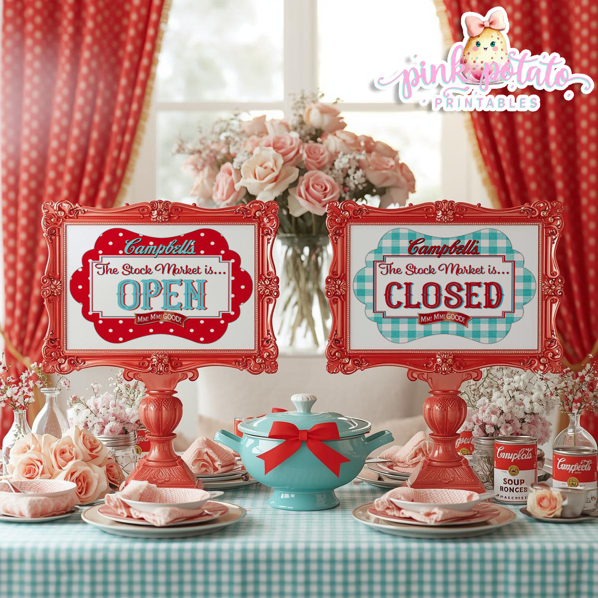 Soups On-Soup Swap-The Stock Market Is Open/Closed Signs-Soup Exchange-Soup Theme-Soup Party Printable-Digital-INSTANT DOWNLOAD
