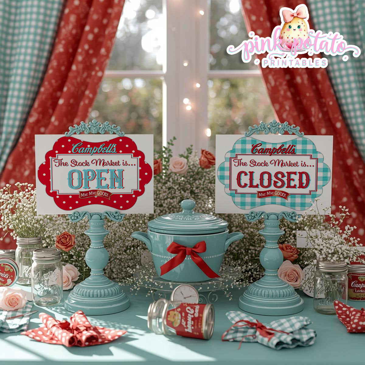 Soups On-Soup Swap-The Stock Market Is Open/Closed Signs-Soup Exchange-Soup Theme-Soup Party Printable-Digital-INSTANT DOWNLOAD