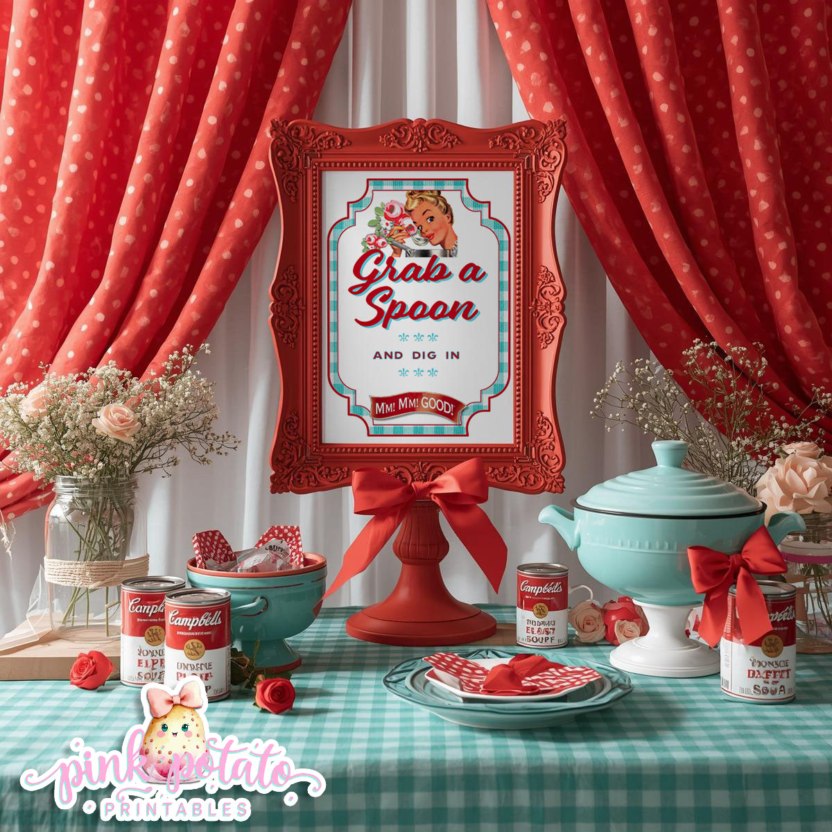 Soups On-Soup Swap-Toppings Signs-Grab a Spoon Sign-Soup Exchange-Soup Theme-Soup Party Printable-Digital-INSTANT DOWNLOAD