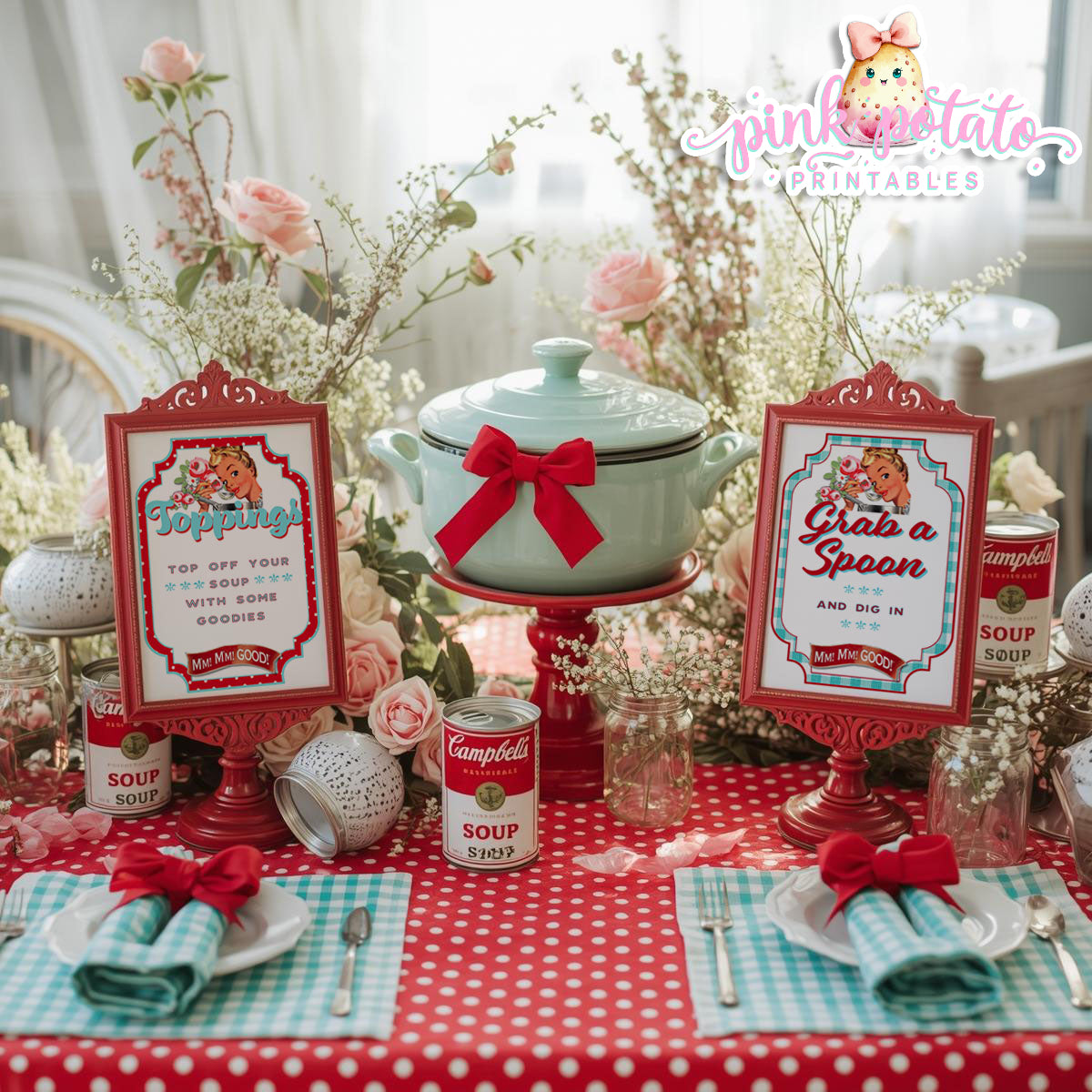 Soups On-Soup Swap-Toppings Signs-Grab a Spoon Sign-Soup Exchange-Soup Theme-Soup Party Printable-Digital-INSTANT DOWNLOAD