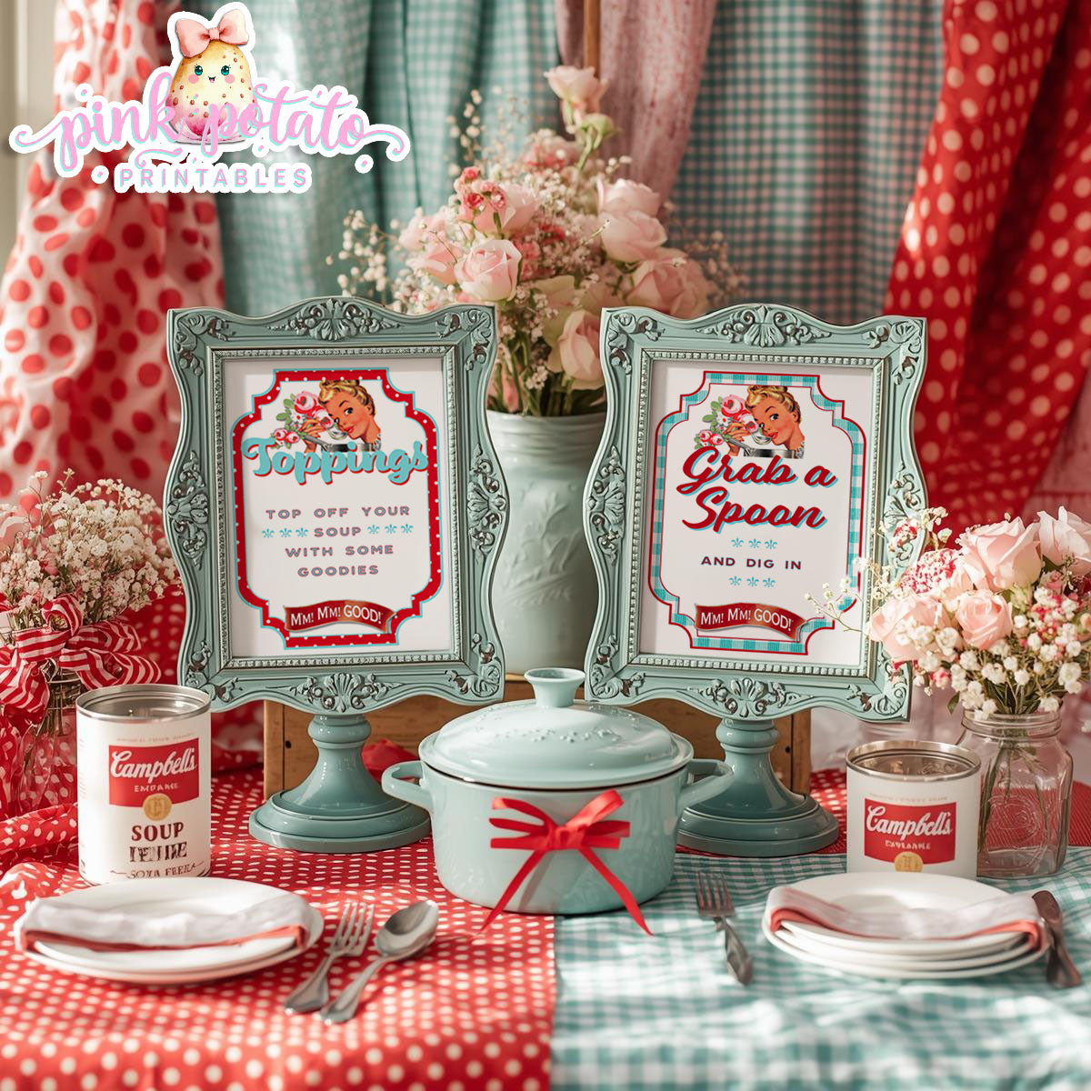 Soups On-Soup Swap-Toppings Signs-Grab a Spoon Sign-Soup Exchange-Soup Theme-Soup Party Printable-Digital-INSTANT DOWNLOAD