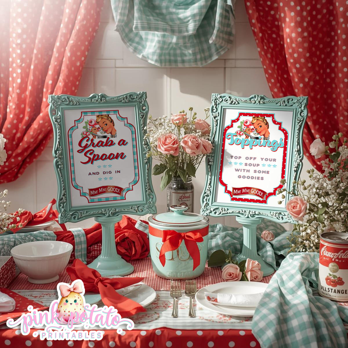 Soups On-Soup Swap-Toppings Signs-Grab a Spoon Sign-Soup Exchange-Soup Theme-Soup Party Printable-Digital-INSTANT DOWNLOAD