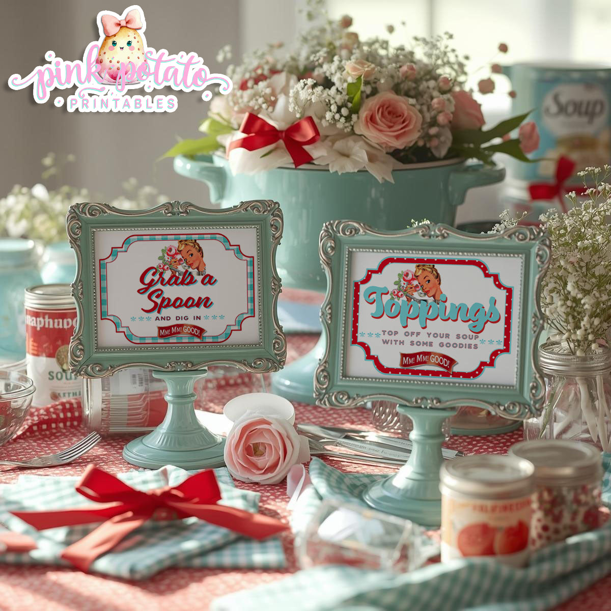 Soups On-Soup Swap-Toppings Signs-Grab a Spoon Sign-Soup Exchange-Soup Theme-Soup Party Printable-Digital-INSTANT DOWNLOAD