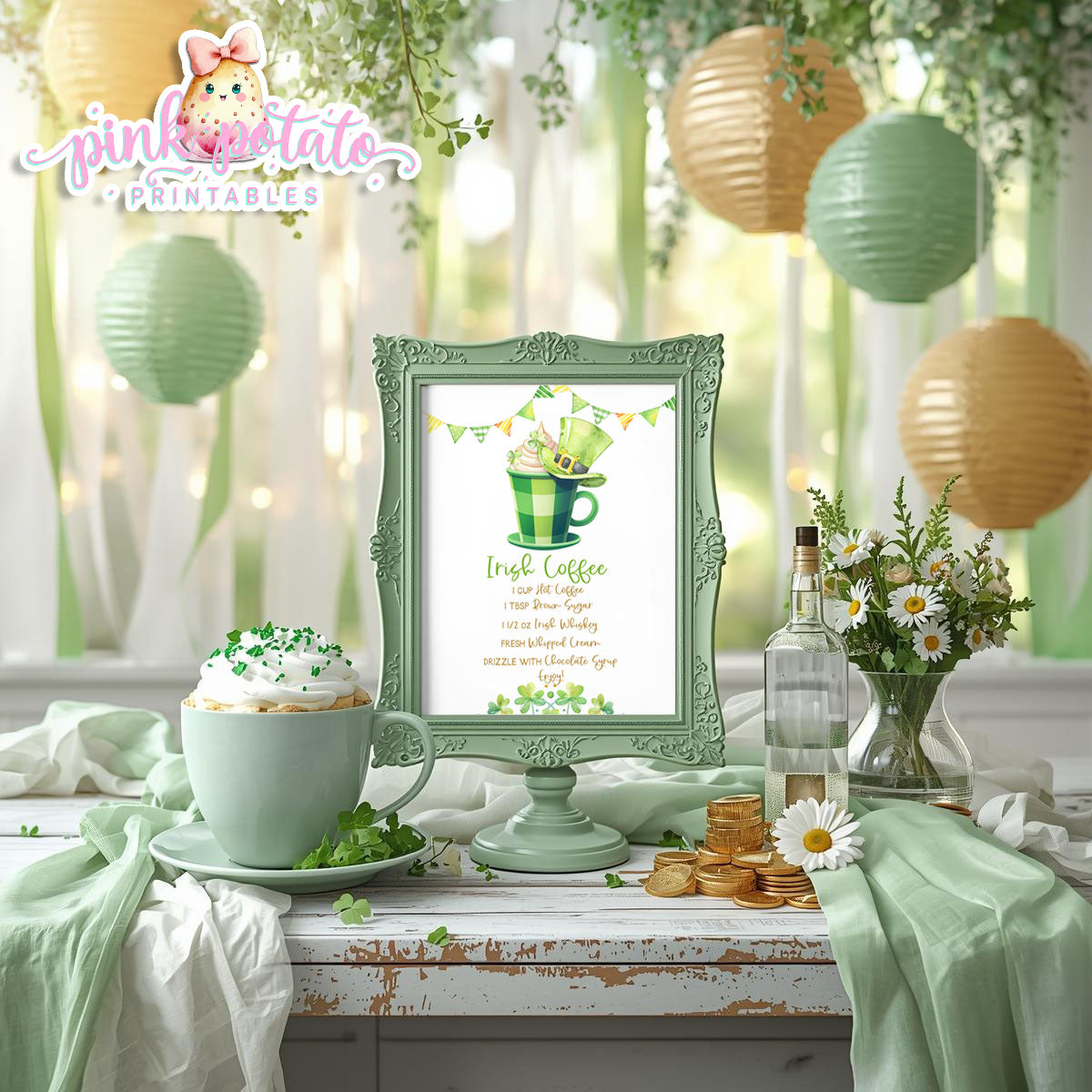 St. Paddy's Day-Irish Coffee Sign-Coffee Bar-Coffee Sign-St. Patrick's Day Theme-Party Printable-Digital-INSTANT DOWNLOAD