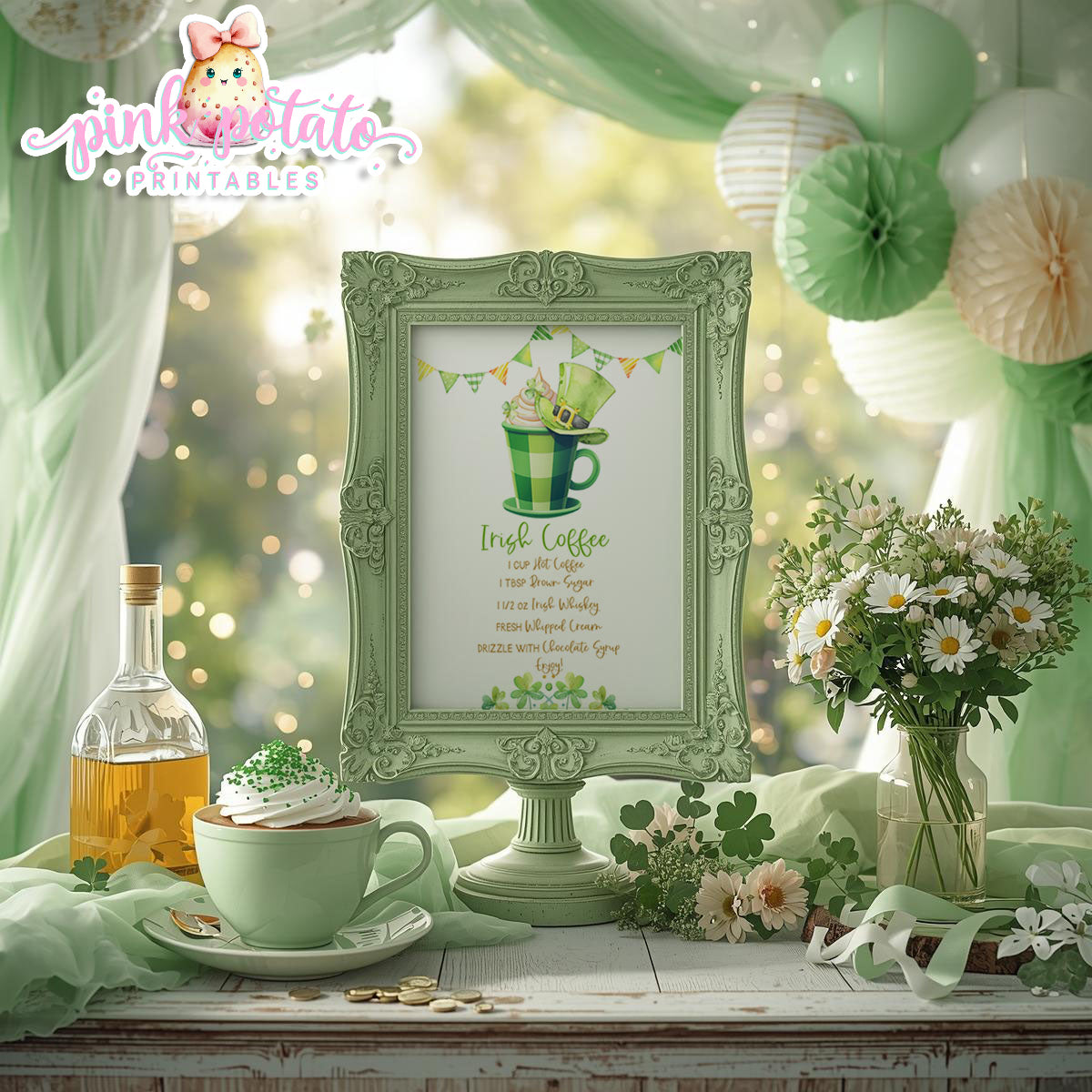 St. Paddy's Day-Irish Coffee Sign-Coffee Bar-Coffee Sign-St. Patrick's Day Theme-Party Printable-Digital-INSTANT DOWNLOAD