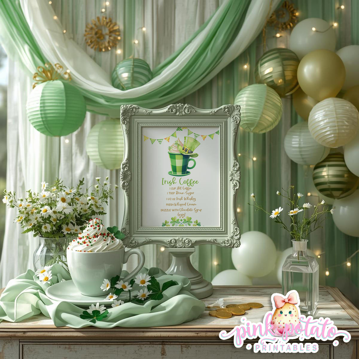 St. Paddy's Day-Irish Coffee Sign-Coffee Bar-Coffee Sign-St. Patrick's Day Theme-Party Printable-Digital-INSTANT DOWNLOAD