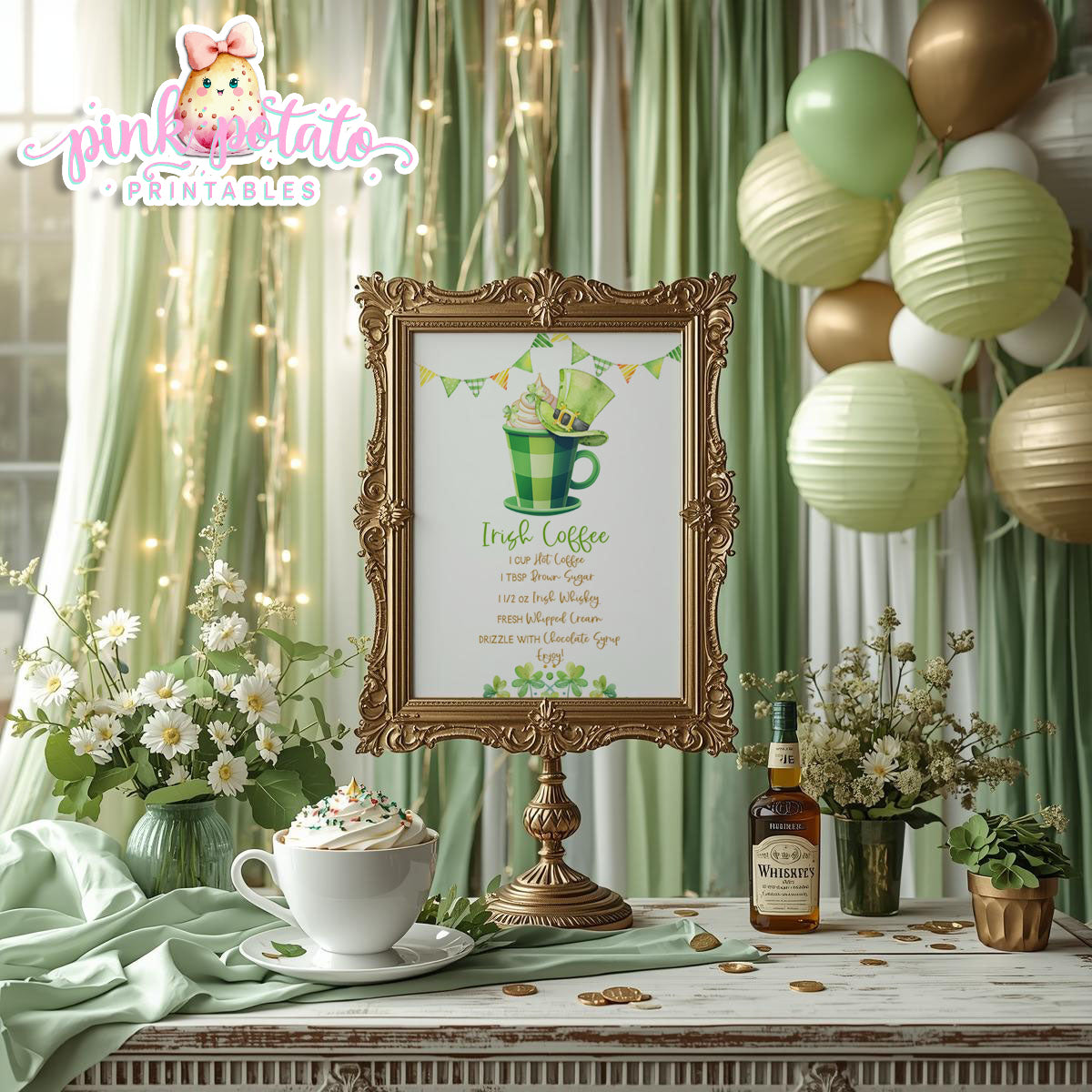 St. Paddy's Day-Irish Coffee Sign-Coffee Bar-Coffee Sign-St. Patrick's Day Theme-Party Printable-Digital-INSTANT DOWNLOAD