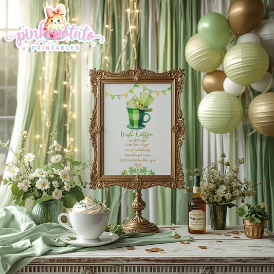 St. Paddy's Day-Irish Coffee Sign-Coffee Bar-Coffee Sign-St. Patrick's Day Theme-Party Printable-Digital-INSTANT DOWNLOAD