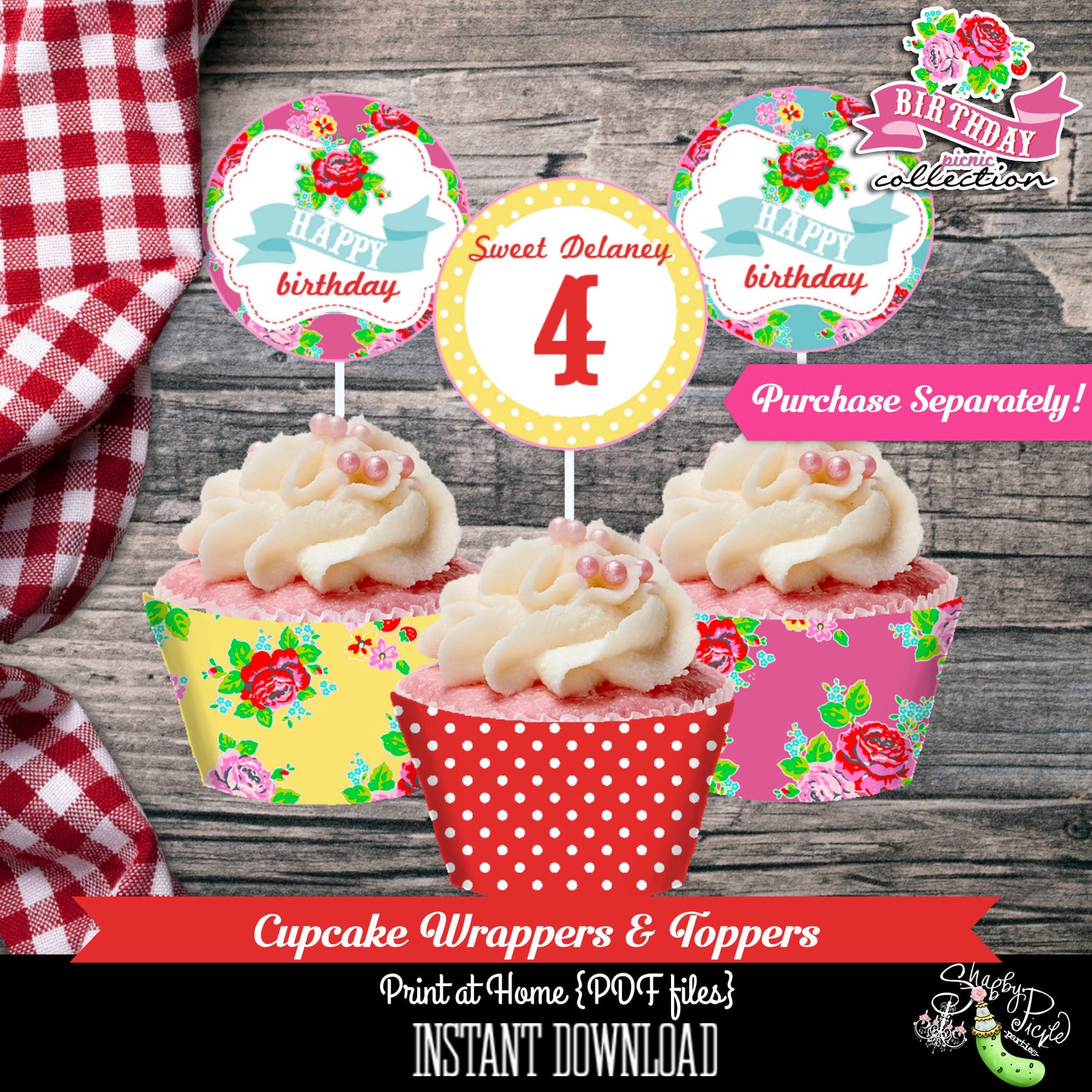 Birthday Party Picnic-Banner-Plain & Theme-Party Printables-Birthday Banner-BBQ-Farmers Market-Digital Decorations-Instant Download