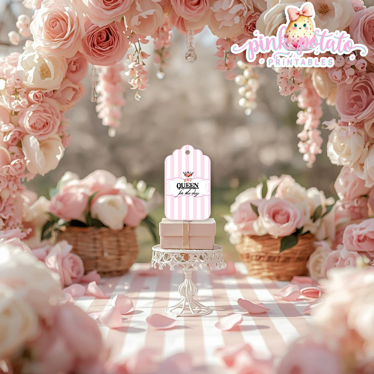 Queen for the Day-Mason Jar Gift Set-Plain and Theme-Party Printable-Birthday-Mothers Day-Bridal Shower-Mom-Shabby Chic Parties-Decorations