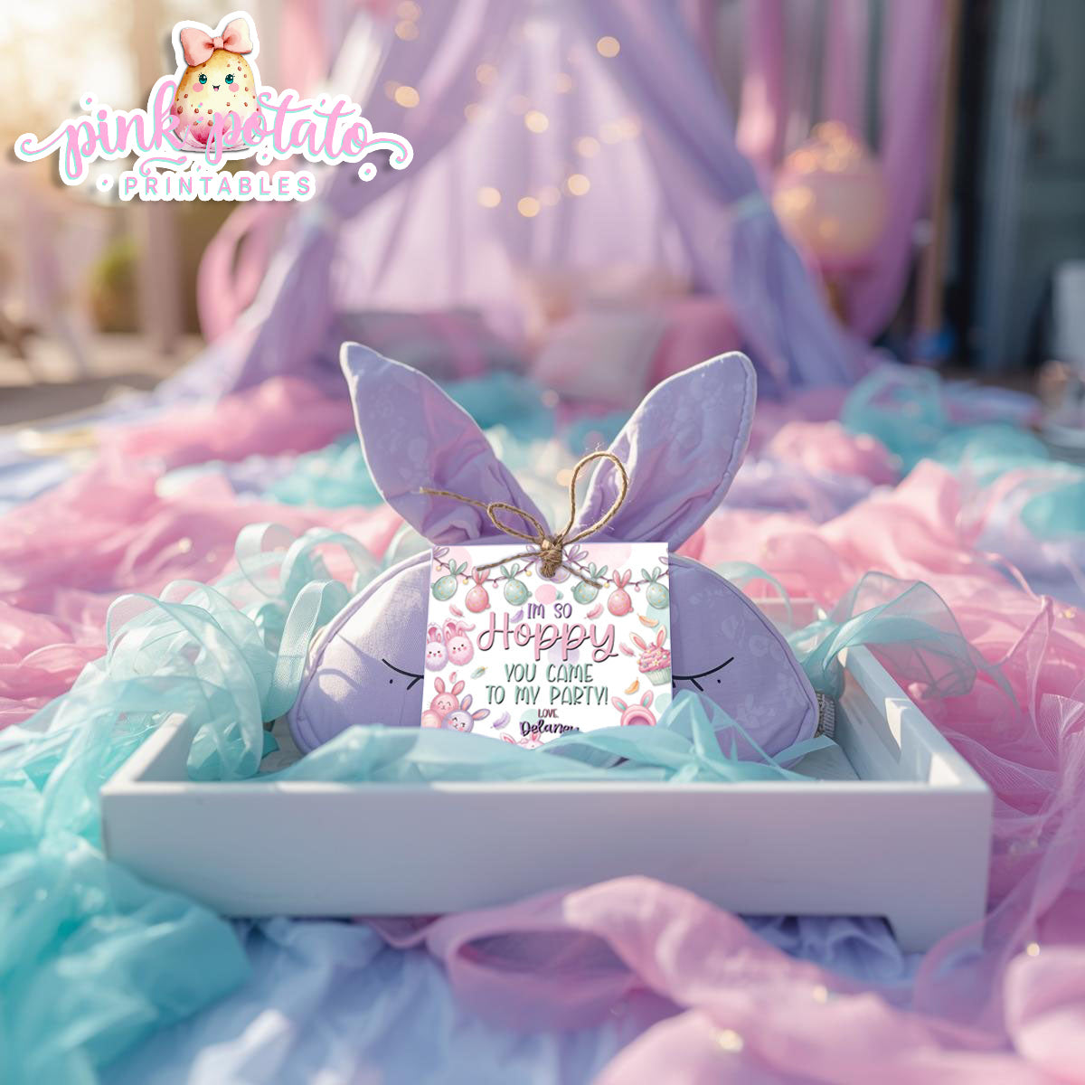 Easter Sleepover-Favor Tags-Edit in Corjl ONLY-Easter Slumber Party-Party Favor Tags-Thank You Tags-Easter Birthday-Easter Party-Happy Birthday-Birthday Sleepover-Birthday Slumber Party-INSTANT DOWNLOAD