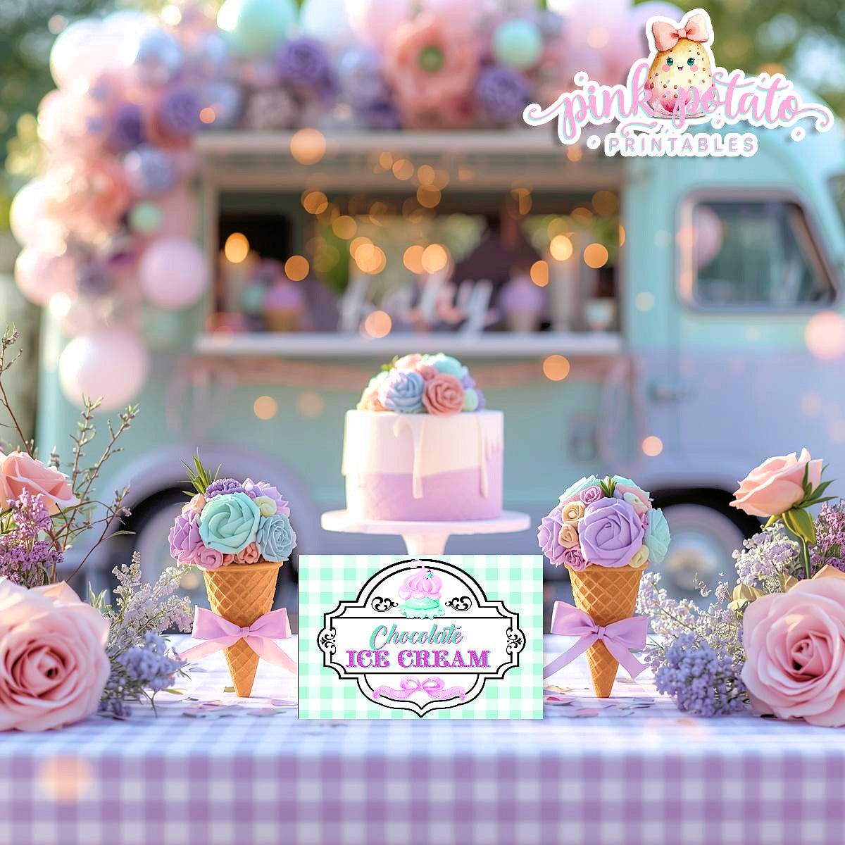 Here's The Scoop, Baby-Buffet Cards-Customize in Corjl-Ice Cream Baby Shower-Tent Cards-Edit-Place Cards-Flat Cards-Digital-INSTANT DOWNLOAD