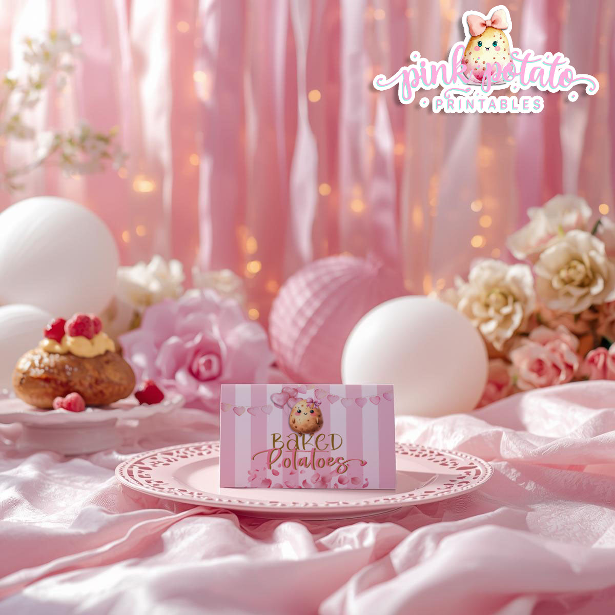 Pink Valentine-Baked Potato Bar-Buffet Cards-Tent Cards-Valentine's Day-Buffet-Valentine's Party-PREFILLED PDF-EDITABLE IN CORJL ONLY-INSTANT DOWNLOAD
