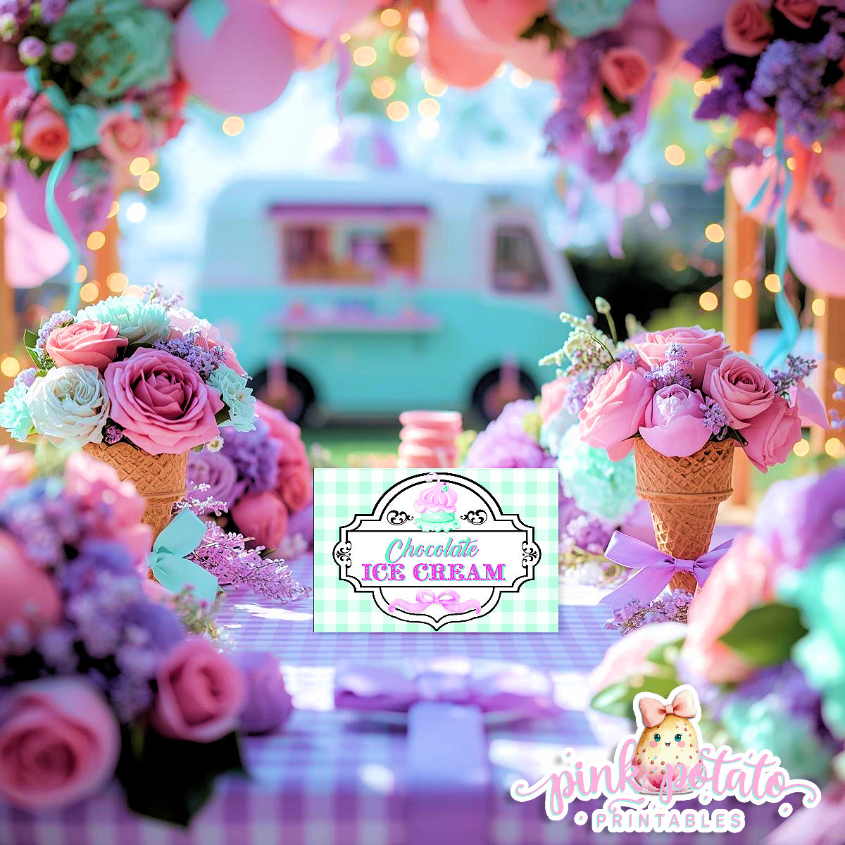 Here's The Scoop, Baby-Buffet Cards-Customize in Corjl-Ice Cream Baby Shower-Tent Cards-Edit-Place Cards-Flat Cards-Digital-INSTANT DOWNLOAD