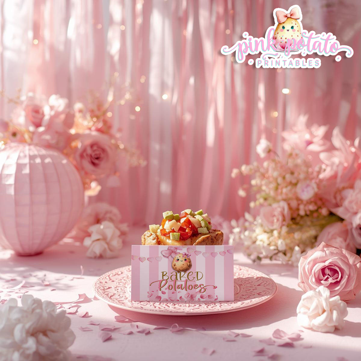 Pink Valentine-Baked Potato Bar-Buffet Cards-Tent Cards-Valentine's Day-Buffet-Valentine's Party-PREFILLED PDF-EDITABLE IN CORJL ONLY-INSTANT DOWNLOAD