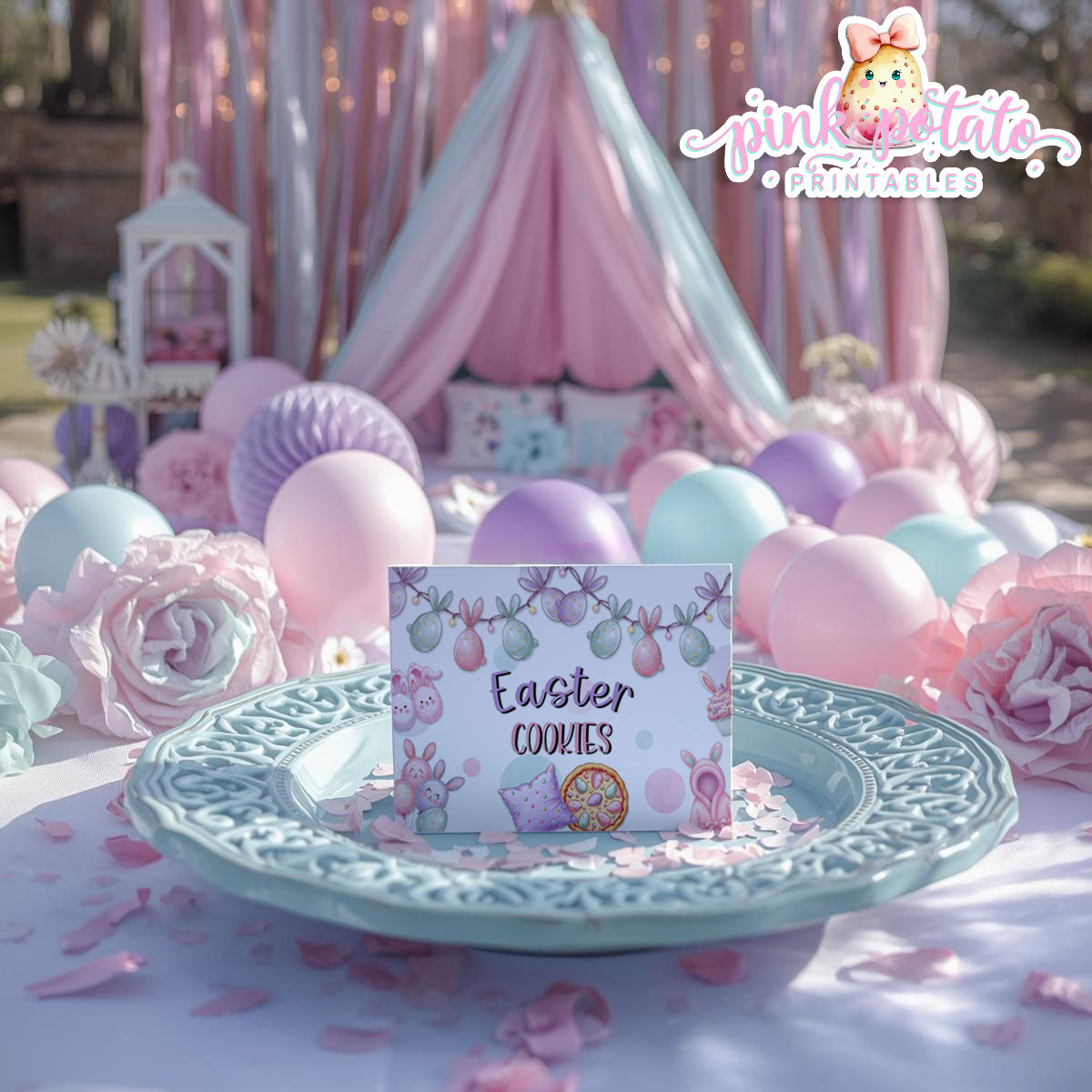 Easter Sleepover-Buffet Tent Cards-Edit in Corjl ONLY-Easter Slumber Party-Place Cards-Easter Birthday-Easter Party-Happy Birthday-Birthday Sleepover-Birthday Slumber Party-INSTANT DOWNLOAD