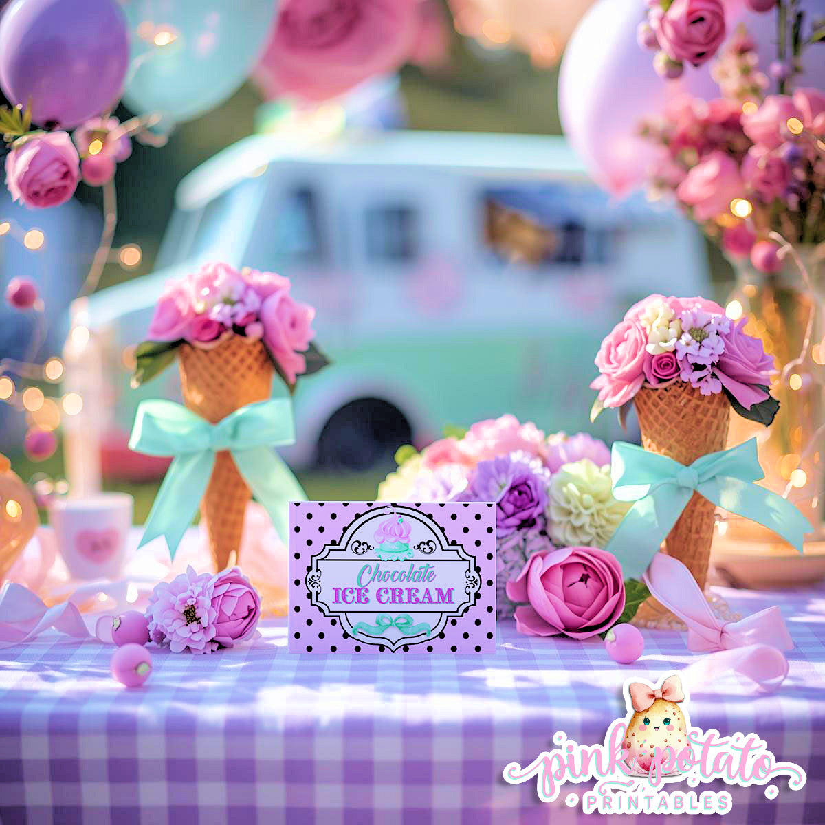 Here's The Scoop, Baby-Buffet Cards-Customize in Corjl-Ice Cream Baby Shower-Tent Cards-Edit-Place Cards-Flat Cards-Digital-INSTANT DOWNLOAD