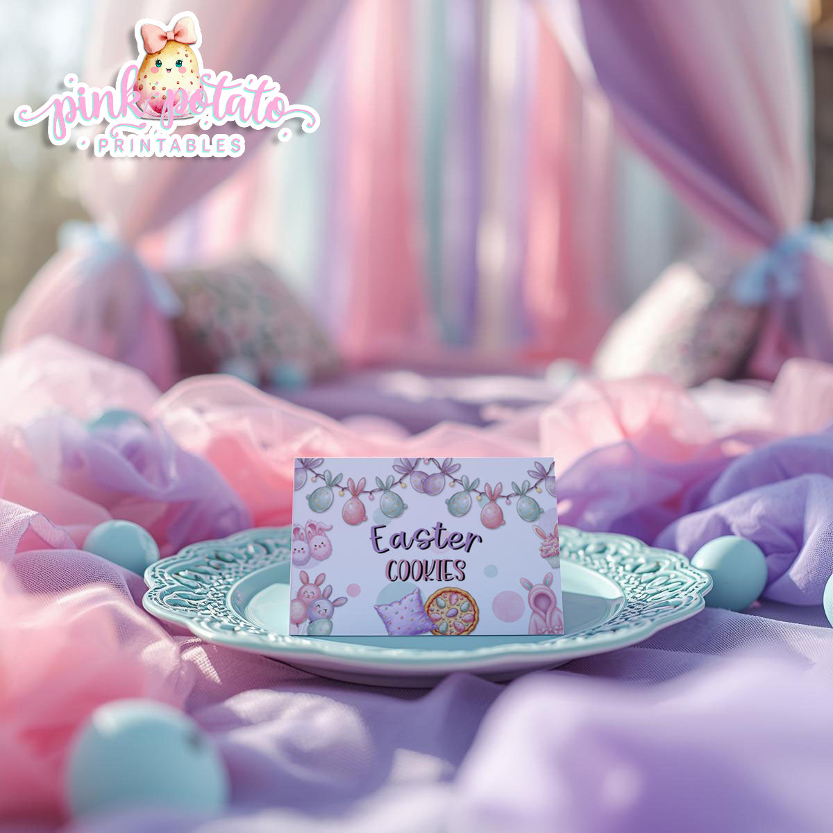 Easter Sleepover-Buffet Tent Cards-Edit in Corjl ONLY-Easter Slumber Party-Place Cards-Easter Birthday-Easter Party-Happy Birthday-Birthday Sleepover-Birthday Slumber Party-INSTANT DOWNLOAD