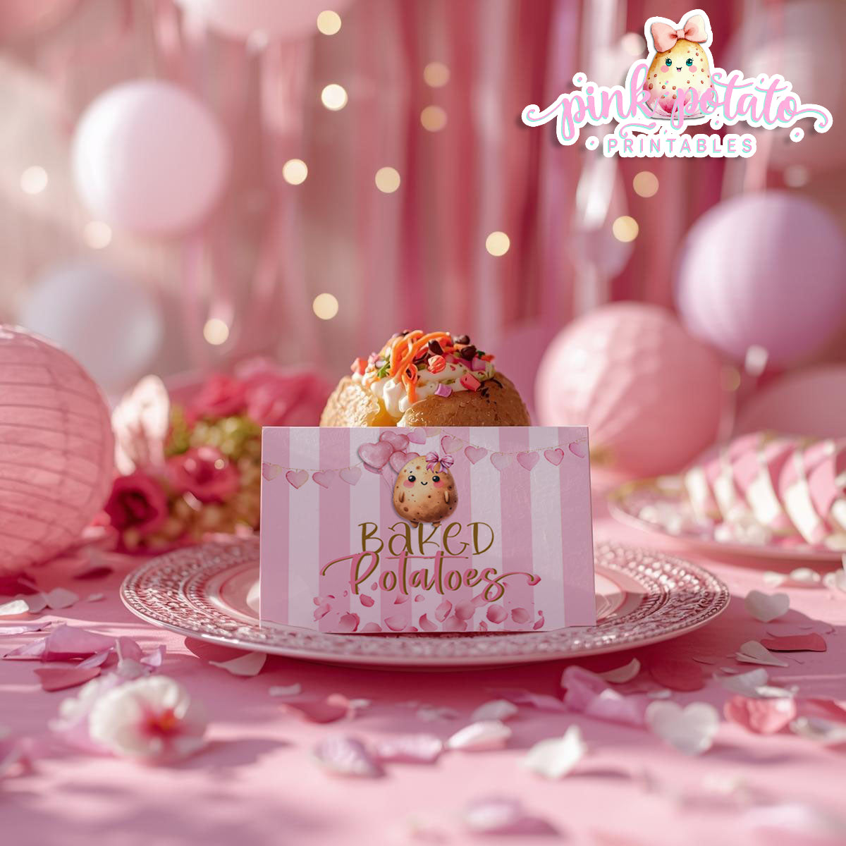 Pink Valentine-Baked Potato Bar-Buffet Cards-Tent Cards-Valentine's Day-Buffet-Valentine's Party-PREFILLED PDF-EDITABLE IN CORJL ONLY-INSTANT DOWNLOAD