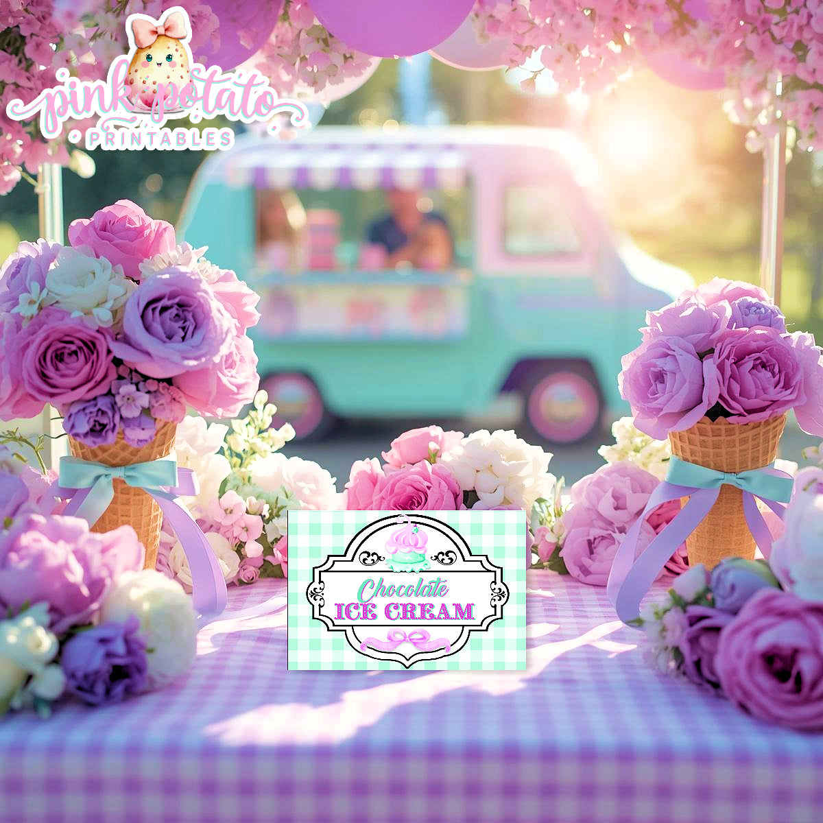 Here's The Scoop, Baby-Buffet Cards-Customize in Corjl-Ice Cream Baby Shower-Tent Cards-Edit-Place Cards-Flat Cards-Digital-INSTANT DOWNLOAD