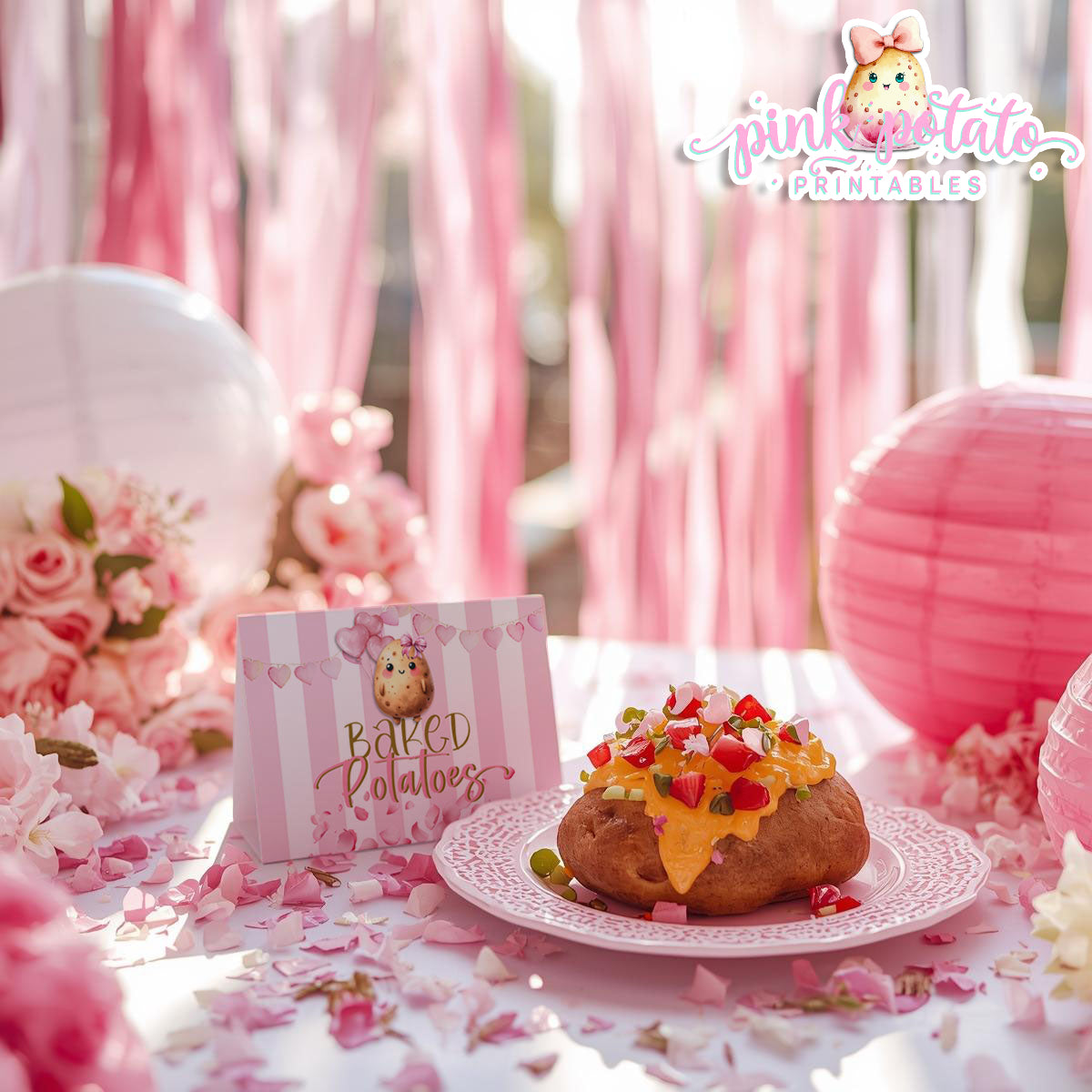 Pink Valentine-Baked Potato Bar-Buffet Cards-Tent Cards-Valentine's Day-Buffet-Valentine's Party-PREFILLED PDF-EDITABLE IN CORJL ONLY-INSTANT DOWNLOAD