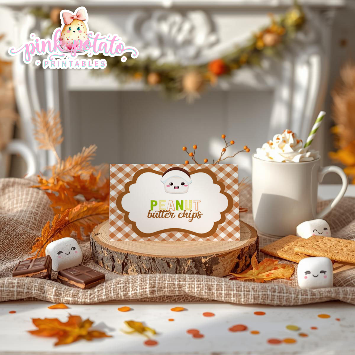 Thanksgiving S'mores-Buffet Cards-Prefilled & Editable in Corjl-Buffet Tent Card-S'mores Bar-Smores-Party Printable-Digital-INSTANT DOWNLOAD