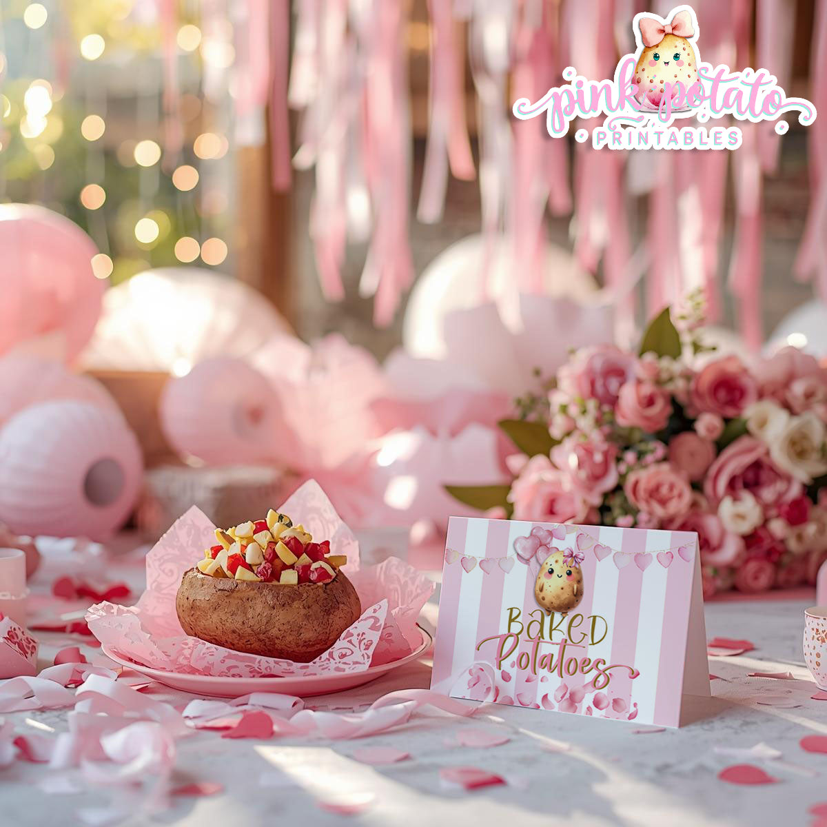 Pink Valentine-Baked Potato Bar-Buffet Cards-Tent Cards-Valentine's Day-Buffet-Valentine's Party-PREFILLED PDF-EDITABLE IN CORJL ONLY-INSTANT DOWNLOAD