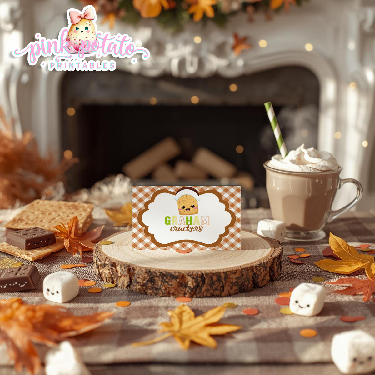 Thanksgiving S'mores-Buffet Cards-Prefilled & Editable in Corjl-Buffet Tent Card-S'mores Bar-Smores-Party Printable-Digital-INSTANT DOWNLOAD