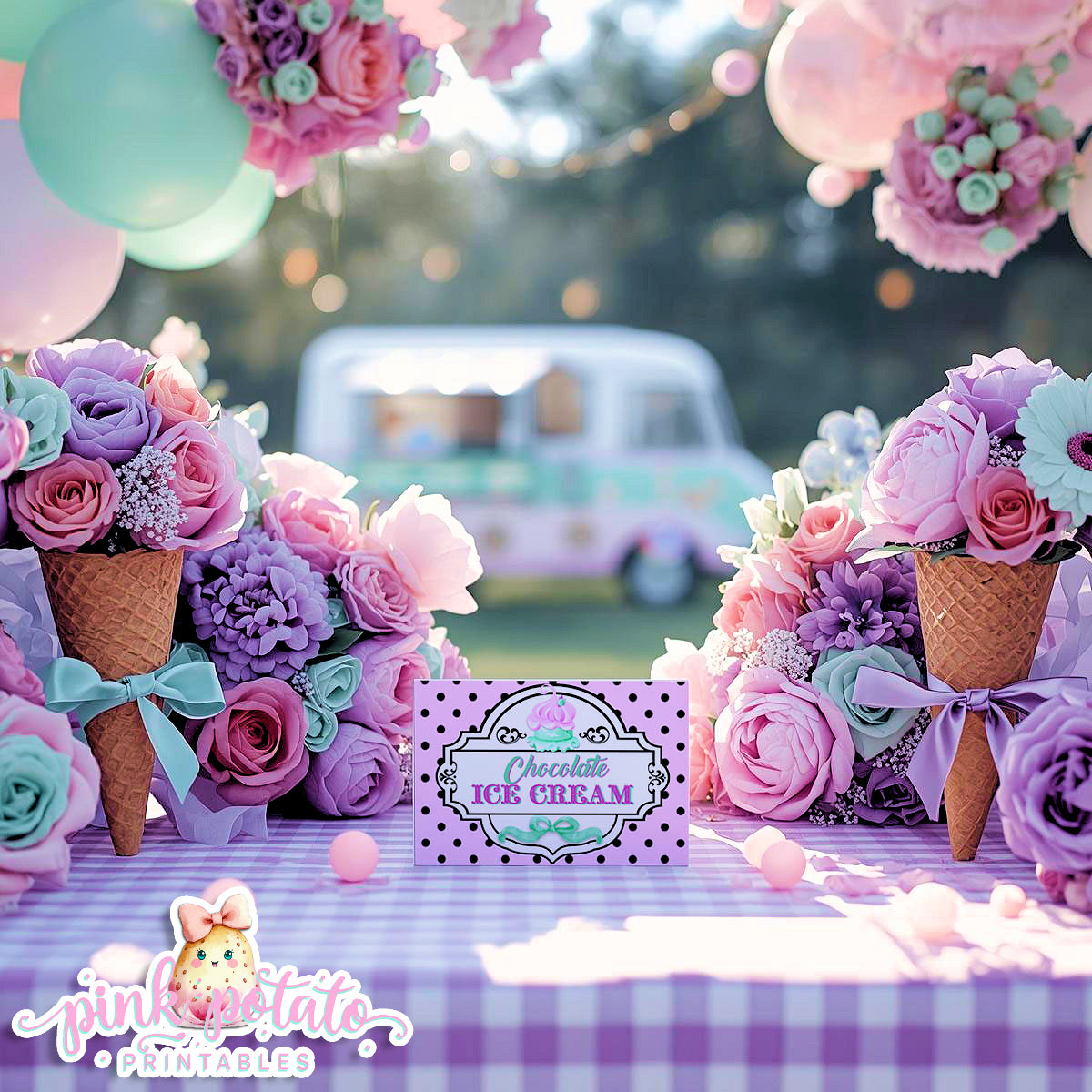 Here's The Scoop, Baby-Buffet Cards-Customize in Corjl-Ice Cream Baby Shower-Tent Cards-Edit-Place Cards-Flat Cards-Digital-INSTANT DOWNLOAD