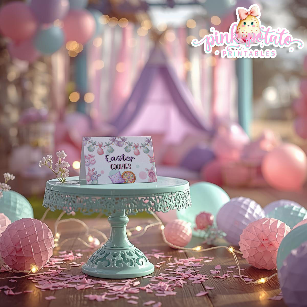 Easter Sleepover-Buffet Tent Cards-Edit in Corjl ONLY-Easter Slumber Party-Place Cards-Easter Birthday-Easter Party-Happy Birthday-Birthday Sleepover-Birthday Slumber Party-INSTANT DOWNLOAD