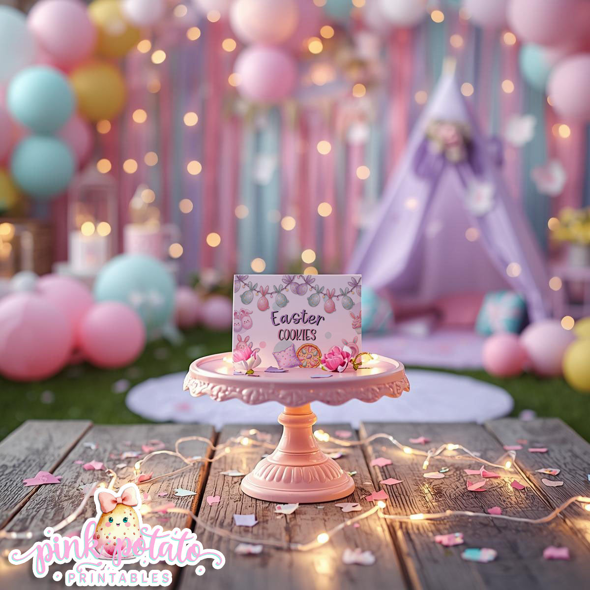 Easter Sleepover-Buffet Tent Cards-Edit in Corjl ONLY-Easter Slumber Party-Place Cards-Easter Birthday-Easter Party-Happy Birthday-Birthday Sleepover-Birthday Slumber Party-INSTANT DOWNLOAD