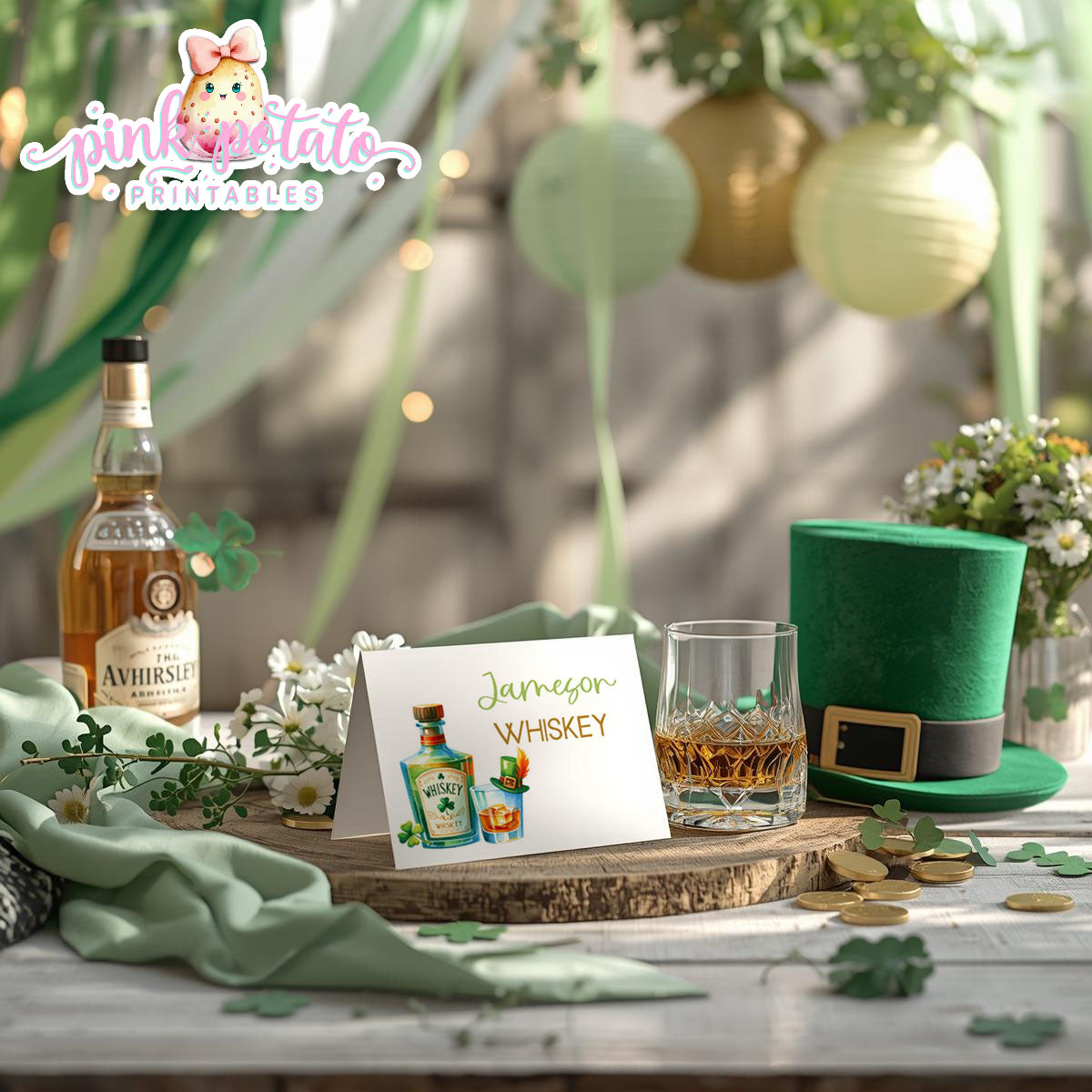 St. Paddy's Day-Whiskey Tasting Buffet Cards-Irish Whiskey Bar-Edit in Corjl Only-St. Patrick's Day-Party Printable-Digital-INSTANT DOWNLOAD
