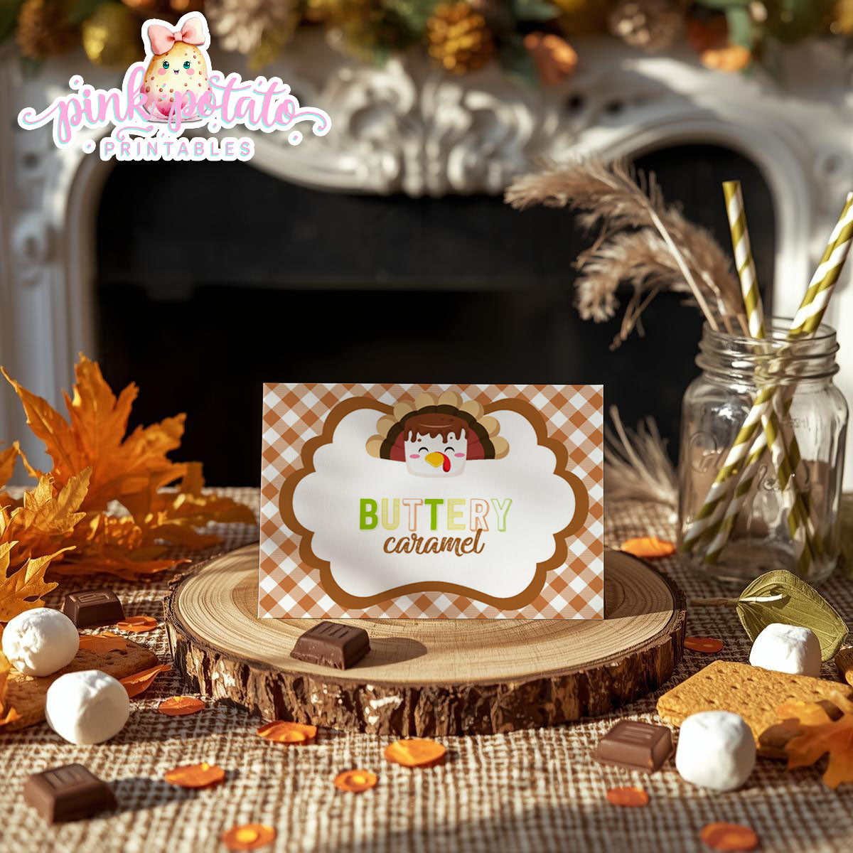 Thanksgiving S'mores-Buffet Cards-Prefilled & Editable in Corjl-Buffet Tent Card-S'mores Bar-Smores-Party Printable-Digital-INSTANT DOWNLOAD