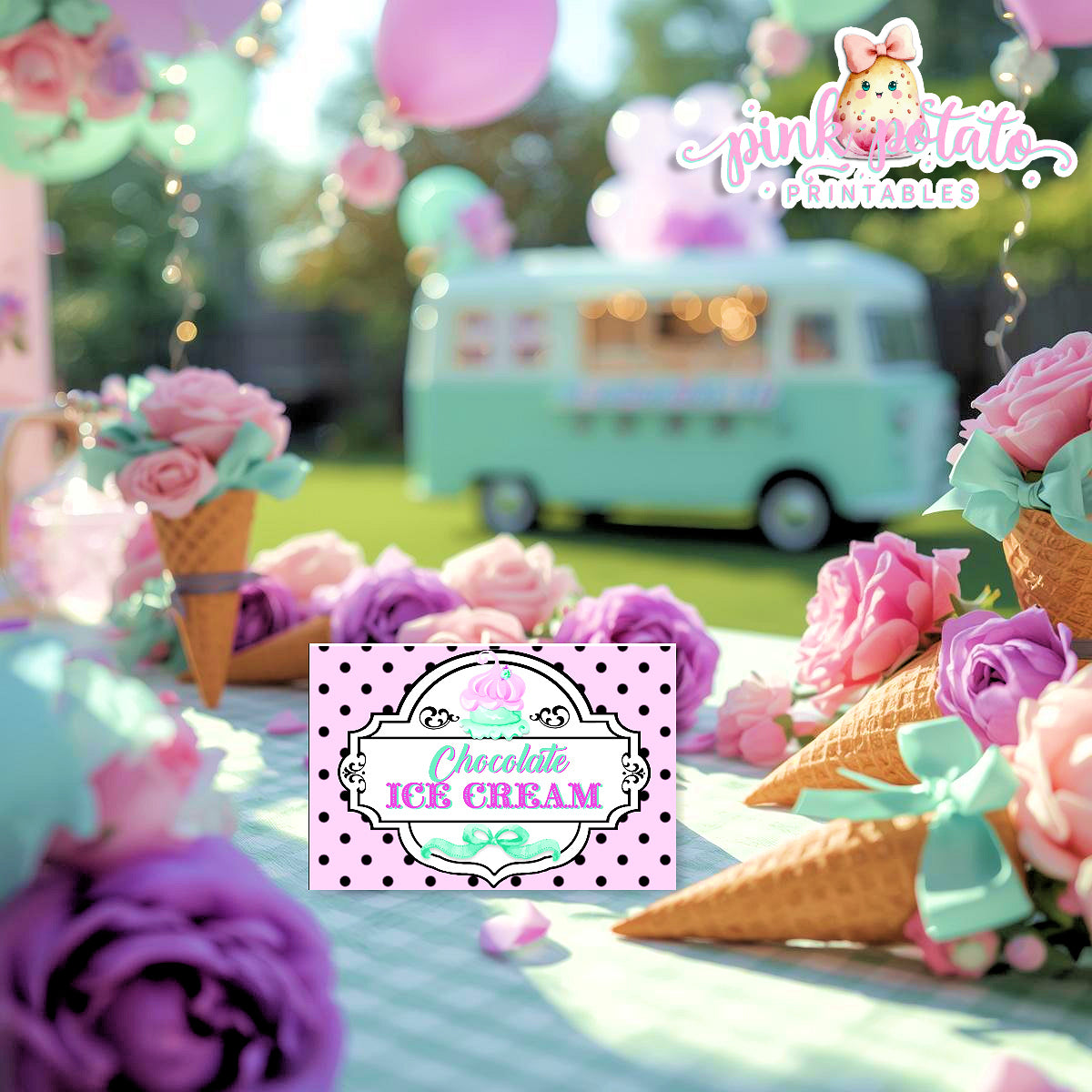 Here's The Scoop, Baby-Buffet Cards-Customize in Corjl-Ice Cream Baby Shower-Tent Cards-Edit-Place Cards-Flat Cards-Digital-INSTANT DOWNLOAD