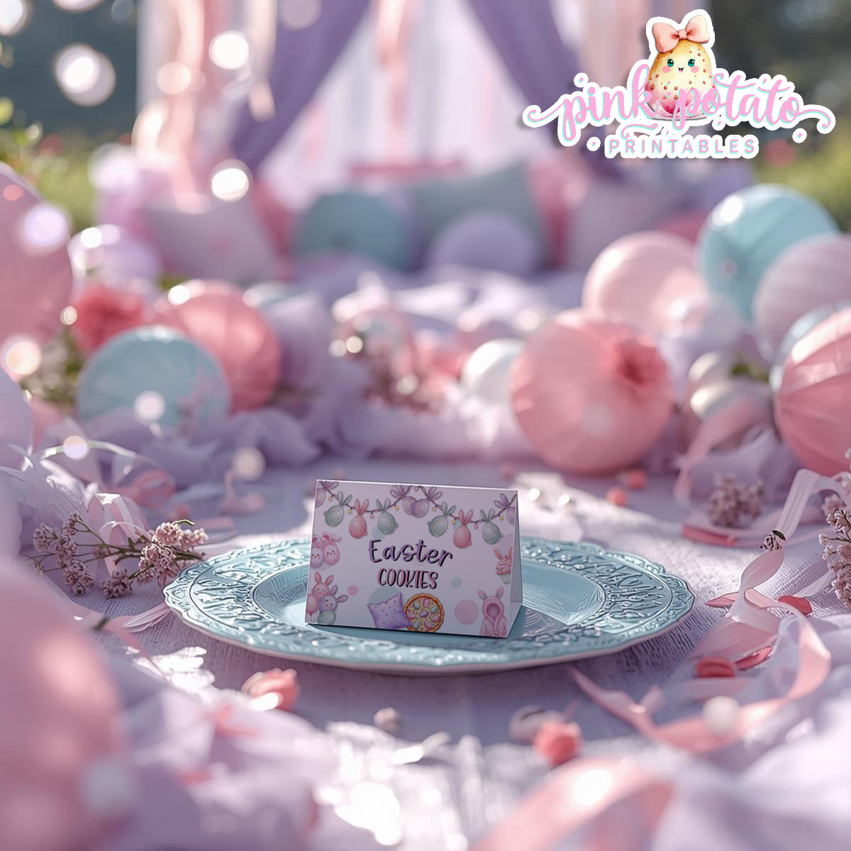 Easter Sleepover-Buffet Tent Cards-Edit in Corjl ONLY-Easter Slumber Party-Place Cards-Easter Birthday-Easter Party-Happy Birthday-Birthday Sleepover-Birthday Slumber Party-INSTANT DOWNLOAD