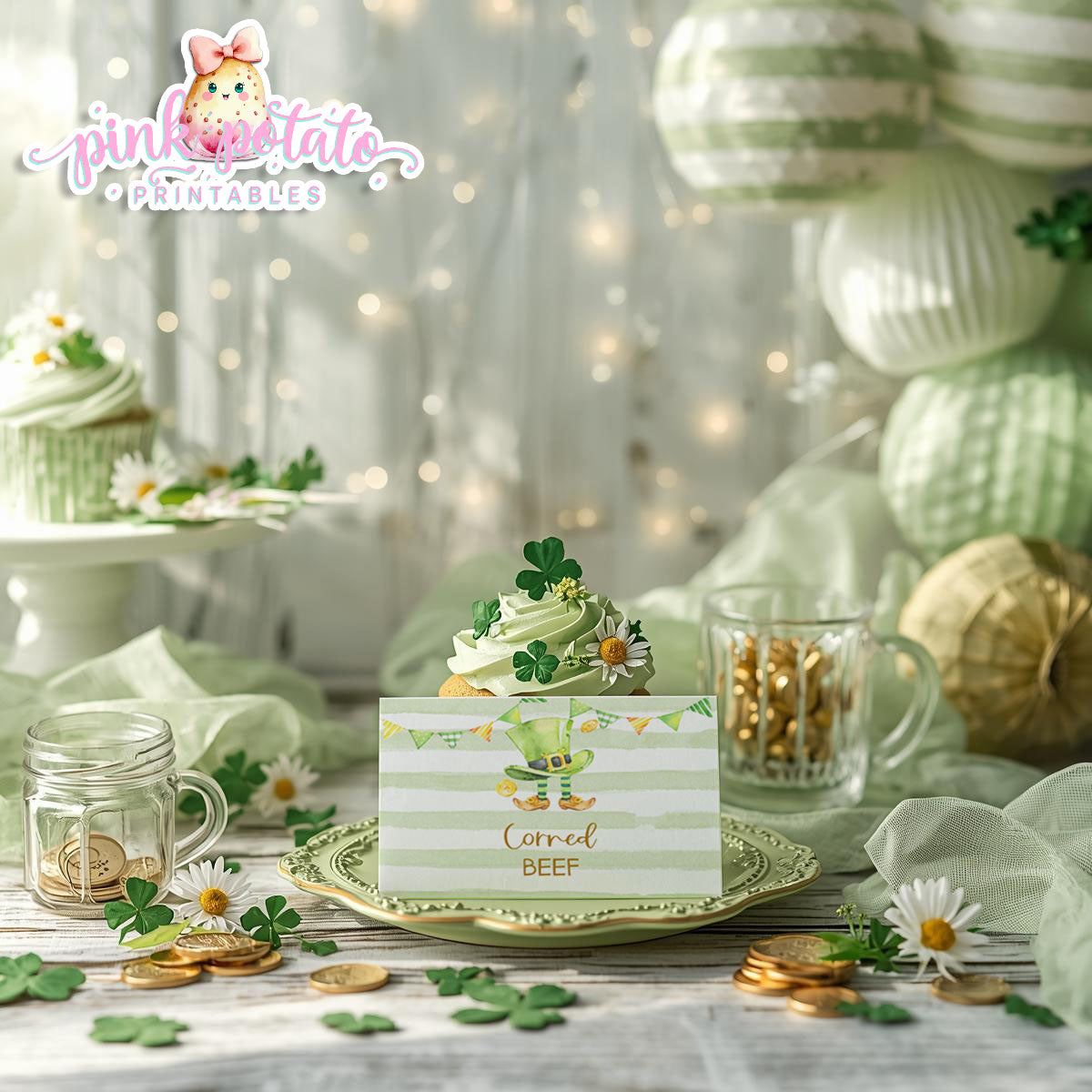 St. Paddy's Day-Buffet Cards-Edit in Corjl Only-St. Patrick's Day Theme-Party Printable-Digital-INSTANT DOWNLOAD