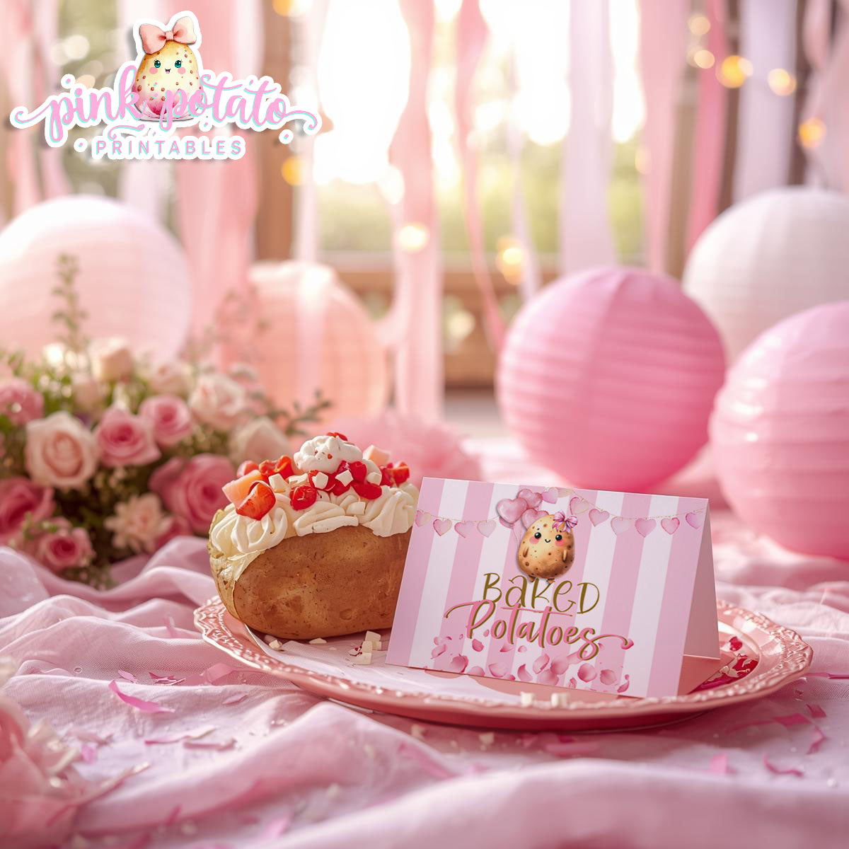 Pink Valentine-Baked Potato Bar-Buffet Cards-Tent Cards-Valentine's Day-Buffet-Valentine's Party-PREFILLED PDF-EDITABLE IN CORJL ONLY-INSTANT DOWNLOAD