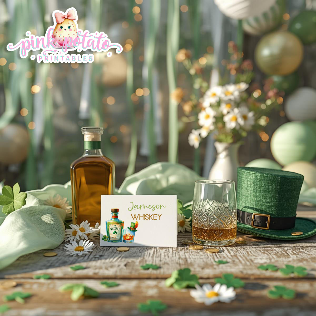 St. Paddy's Day-Whiskey Tasting Buffet Cards-Irish Whiskey Bar-Edit in Corjl Only-St. Patrick's Day-Party Printable-Digital-INSTANT DOWNLOAD