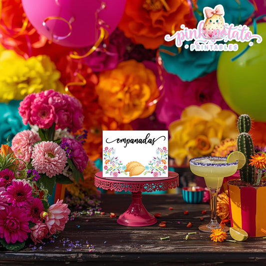 Fiesta-Buffet Cards-56 Prefilled Cards-Edit in Corjl-Tent Cards-Cinco De Mayo-Taco Bar-Celebration-Food Labels-Digital-INSTANT DOWNLOAD