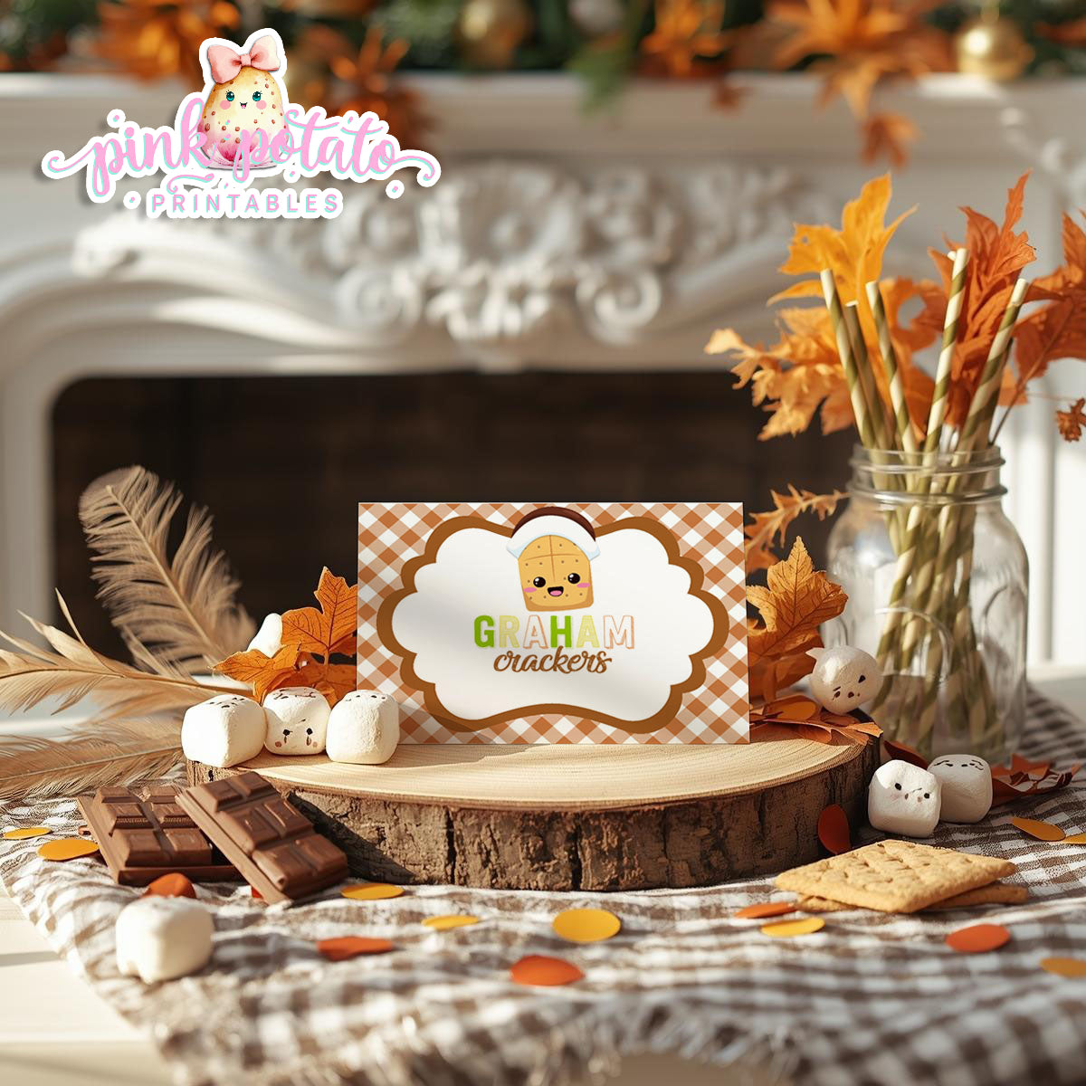 Thanksgiving S'mores-Buffet Cards-Prefilled & Editable in Corjl-Buffet Tent Card-S'mores Bar-Smores-Party Printable-Digital-INSTANT DOWNLOAD