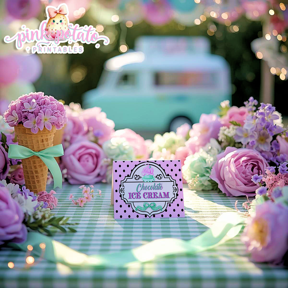 Here's The Scoop, Baby-Buffet Cards-Customize in Corjl-Ice Cream Baby Shower-Tent Cards-Edit-Place Cards-Flat Cards-Digital-INSTANT DOWNLOAD