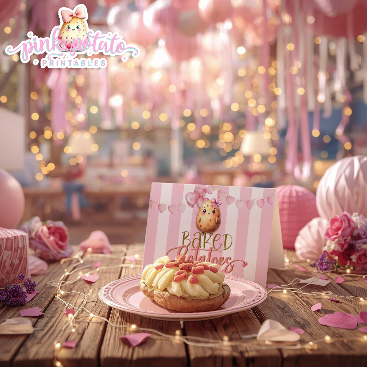 Pink Valentine-Baked Potato Bar-Buffet Cards-Tent Cards-Valentine's Day-Buffet-Valentine's Party-PREFILLED PDF-EDITABLE IN CORJL ONLY-INSTANT DOWNLOAD