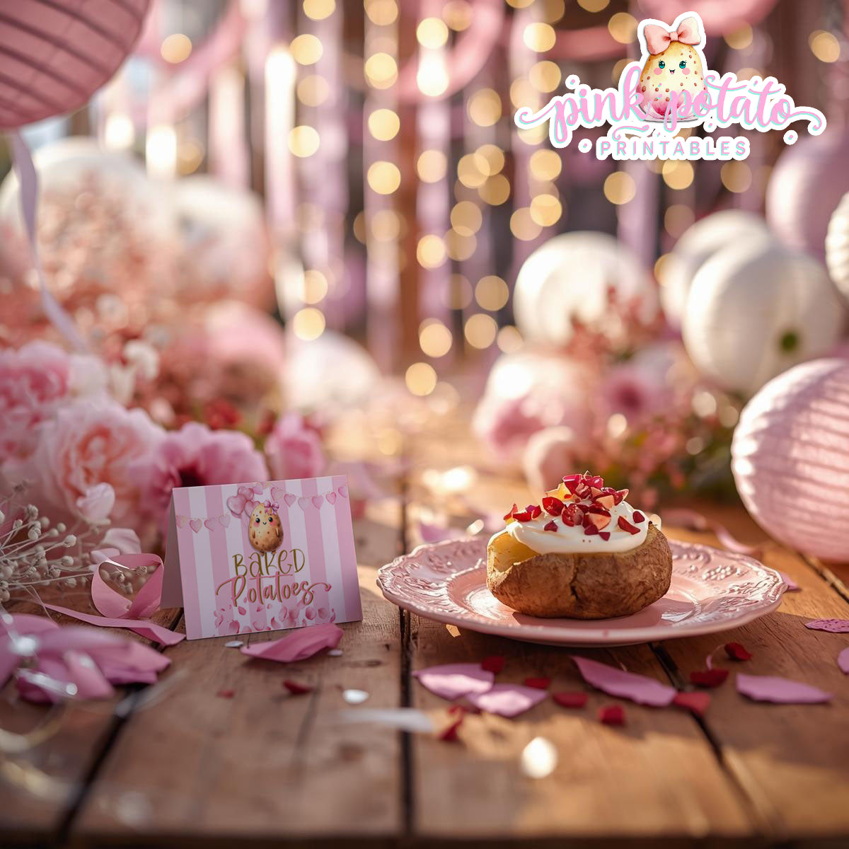 Pink Valentine-Baked Potato Bar-Buffet Cards-Tent Cards-Valentine's Day-Buffet-Valentine's Party-PREFILLED PDF-EDITABLE IN CORJL ONLY-INSTANT DOWNLOAD