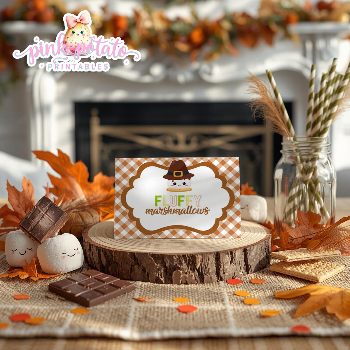 Thanksgiving S'mores-Buffet Cards-Prefilled & Editable in Corjl-Buffet Tent Card-S'mores Bar-Smores-Party Printable-Digital-INSTANT DOWNLOAD