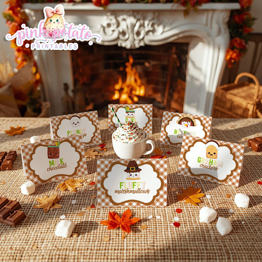 Thanksgiving S'mores-Buffet Cards-Prefilled & Editable in Corjl-Buffet Tent Card-S'mores Bar-Smores-Party Printable-Digital-INSTANT DOWNLOAD