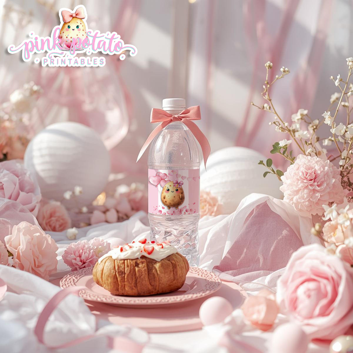 Pink Valentine-Baked Potato Bar-Water Bottle Labels-Valentine's Day-Waterbottle-Valentine's Party-INSTANT DOWNLOAD