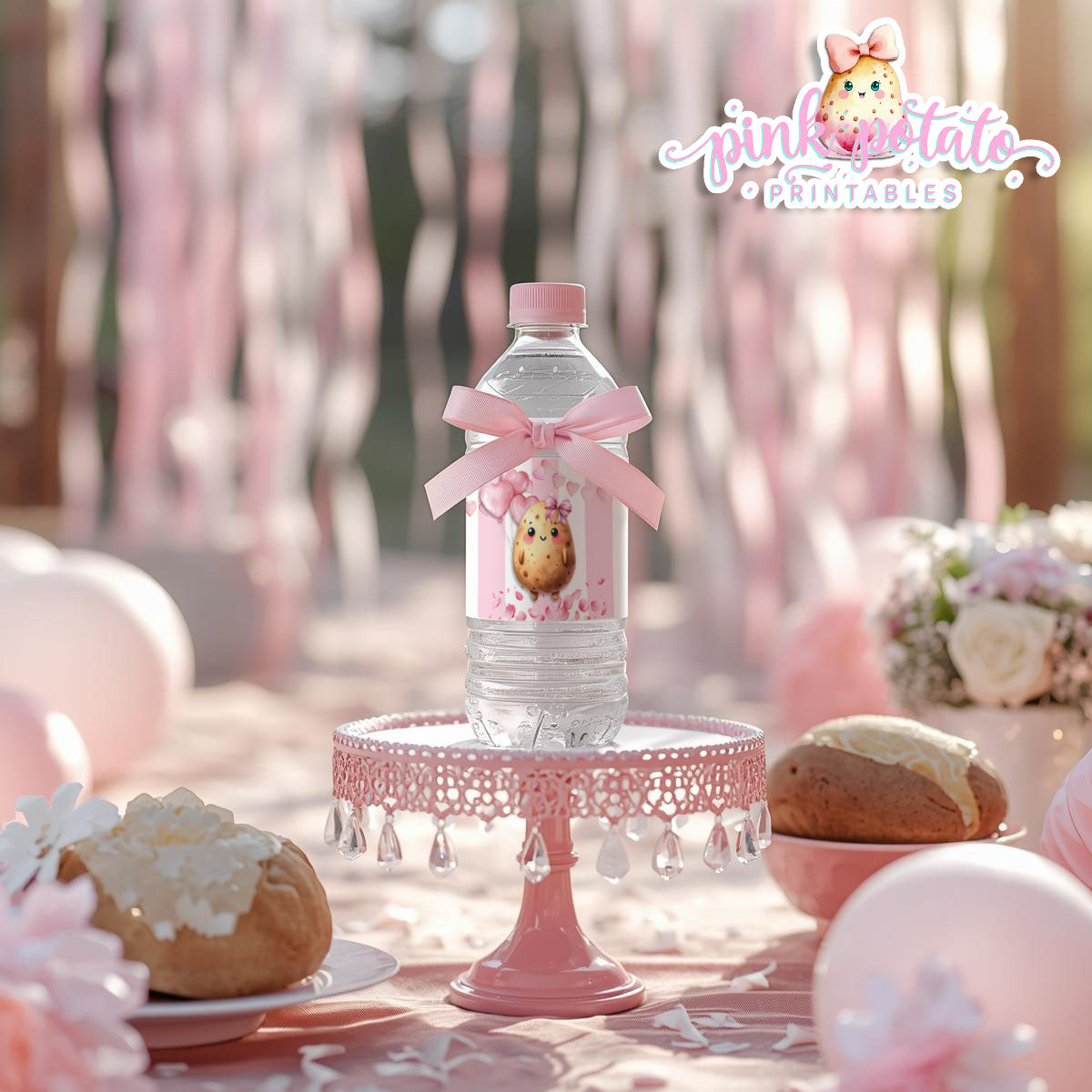 Pink Valentine-Baked Potato Bar-Water Bottle Labels-Valentine's Day-Waterbottle-Valentine's Party-INSTANT DOWNLOAD