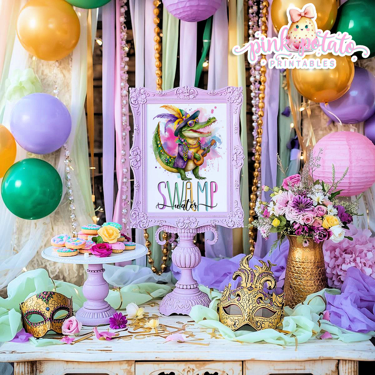 Mardi Gras-Party Signs-Swamp Water Sign-Beverage Sign-Mardi Gras Theme-Fat Tuesday-Party Printable-Digital-INSTANT DOWNLOAD
