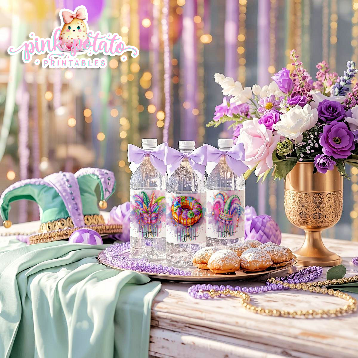 Mardi Gras-Water Bottle Labels-Water Bottles-Mardi Gras Labels-Mardi Gras Theme-Fat Tuesday-Party Printable-Digital-INSTANT DOWNLOAD
